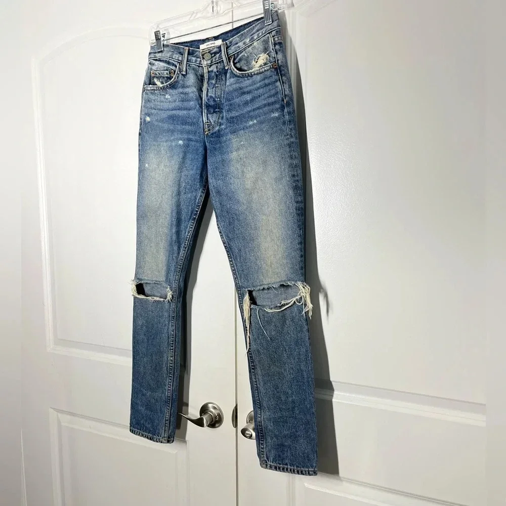 GRLFRND Karolina high rise distressed 5 pockets button fly denim size 24